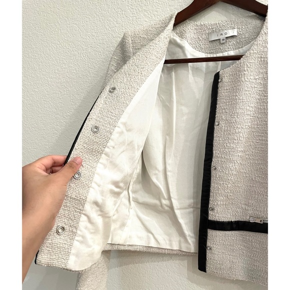IRO Tweed Boucle Jacket in Natural with Leather Trim FR 38 US 6 - Picture 8 of 10